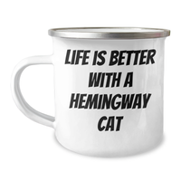 Load image into Gallery viewer, Funny Hemingway Cat Gifts for Him - &#39;Life Is Better With A Hemingway Cat&#39; Camping Mug from Friends, Coworkers, or Family for Father&#39;s Day - Image 1
