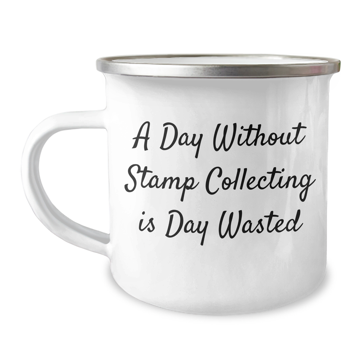 Stamp Collecting Gifts for Him, Funny Camping Mug for Dad's Day, 'A Day Without Stamp Collecting Is Day Wasted' - Image 1