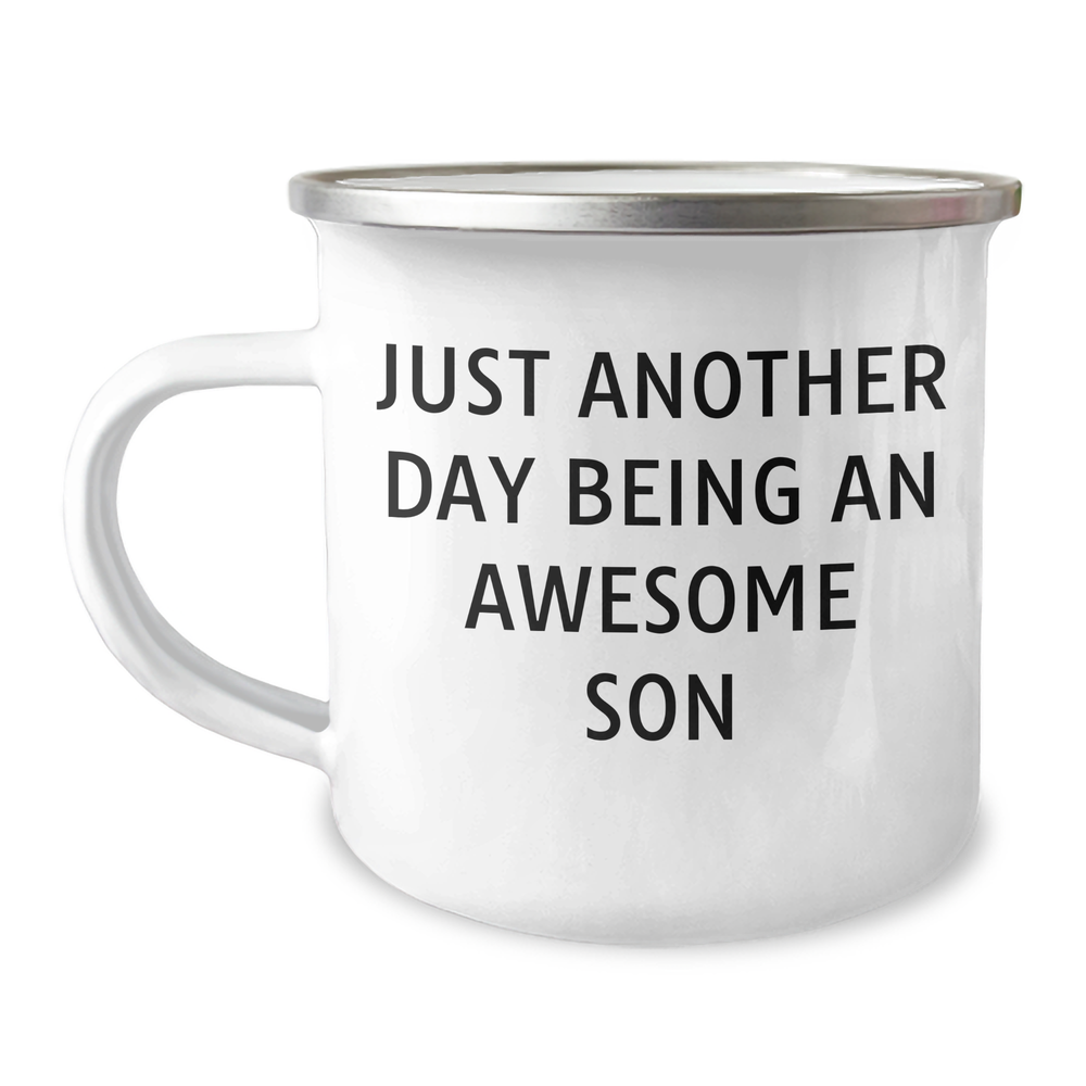 Funny Son Gifts for Men, Just Another Day Being an Awesome Son Camping Mug, Unique Father's Day Unique Gift from Dad to Son - Image 1