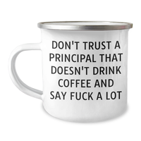 Load image into Gallery viewer, Funny Principal Gifts: 'Don't Trust A Principal That Doesn't Drink Coffee And Say F--k A Lot' Camping Mug, Gifts from Men to Principal for Mother's Day - Image 1
