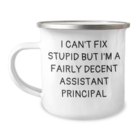 Load image into Gallery viewer, Funny Assistant Principal Gifts from Men to Mother&#39;s Day Unique Gifts for Assistant Principals - I Can&#39;t Fix Stupid But I&#39;m A Decent Assistant Principal Camping Mug - Image 1
