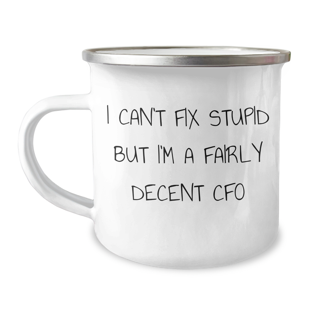 Funny CFO Gifts for Men, 'I Can't Fix Stupid But I'm A Fairly Decent CFO' Camping Mug for Father's Day, Gifts from Friends - Image 1