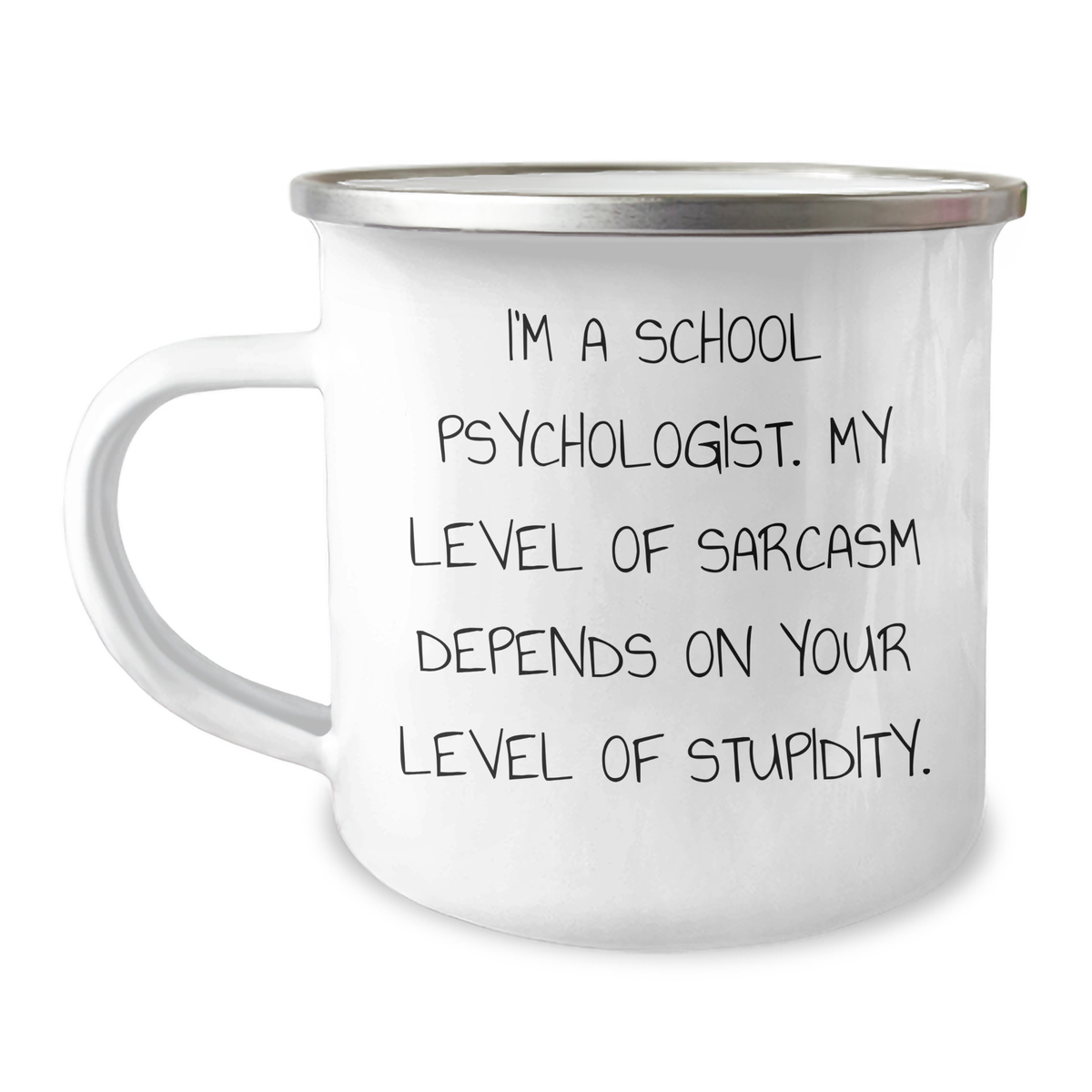 Sassy School Psychologist Gifts, Graduation Unique Gifts from Friends to School Psychologists, 'I'm A School Psychologist. My Level Of Sarcasm Depends On Your Level Of Stupidity.' Funny Camping Mug - Image 1
