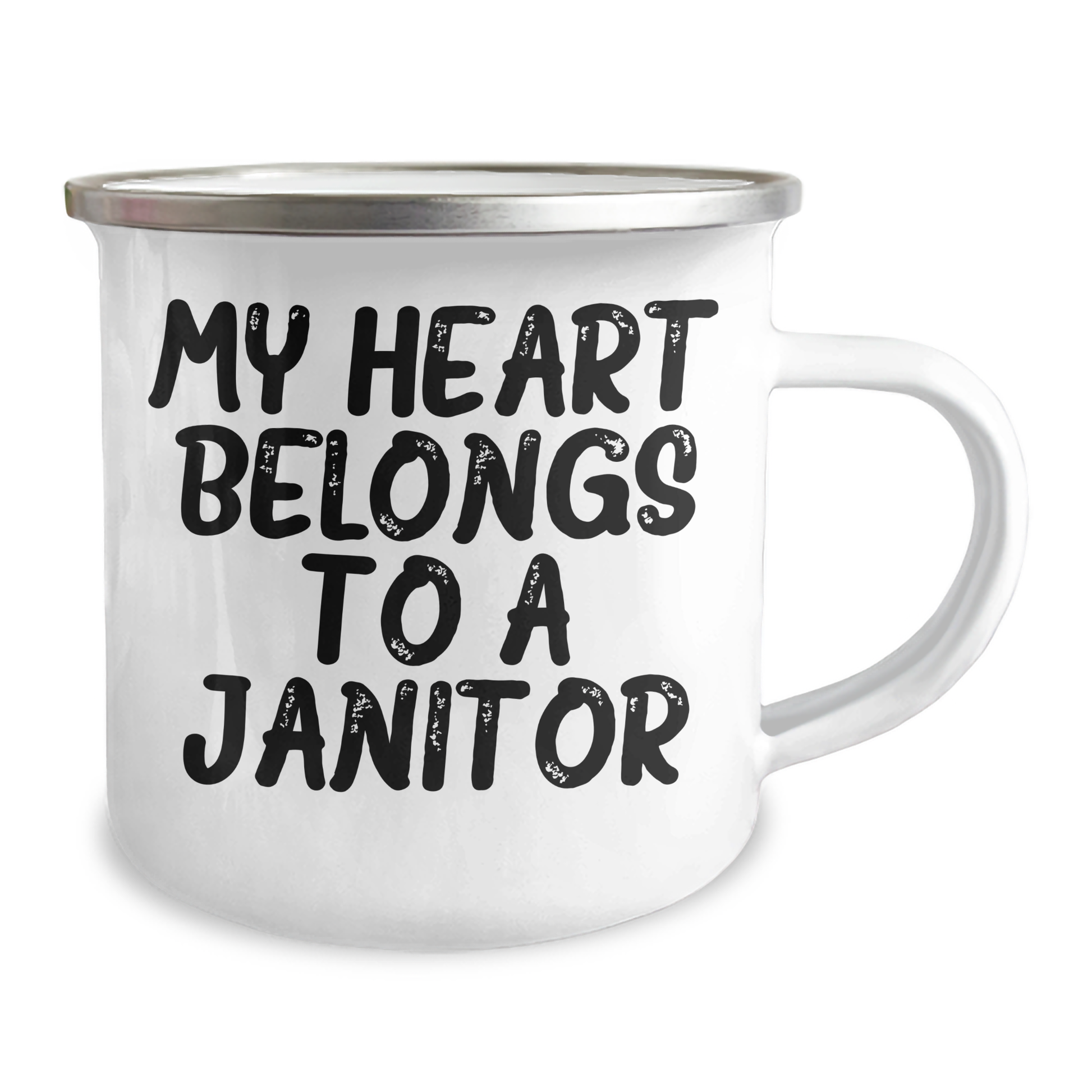 Funny Janitor Gifts from Friends for My Heart Belongs To A Janitor Stainless Steel Camping Mug, 12 oz - Image 2