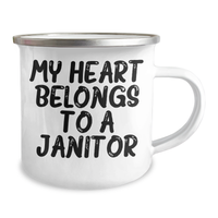 Load image into Gallery viewer, Funny Janitor Gifts from Friends for My Heart Belongs To A Janitor Stainless Steel Camping Mug, 12 oz - Image 2
