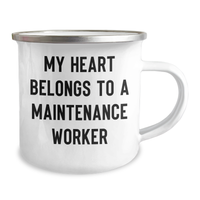 Load image into Gallery viewer, Maintenance Worker Camping Mug, Funny Quote 'My Heart Belongs To A Maintenance Worker', Gifts from Men to Maintenance Worker on Mother's Day - Image 2
