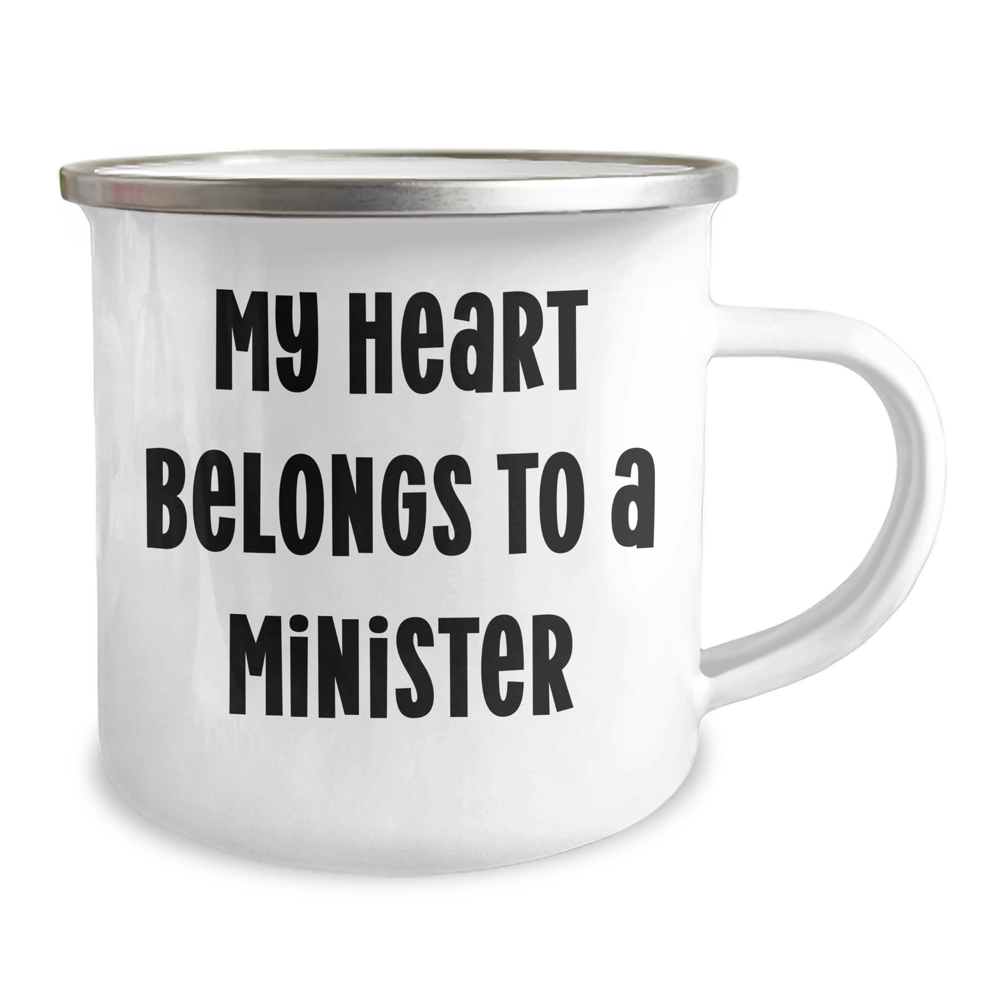 Funny Minister Gifts from Friends to Minister on Mother's Day - 'My Heart Belongs To A Minister' Quote, Camping Mug, 12 oz Stainless Steel with Enamel Finish - Image 2