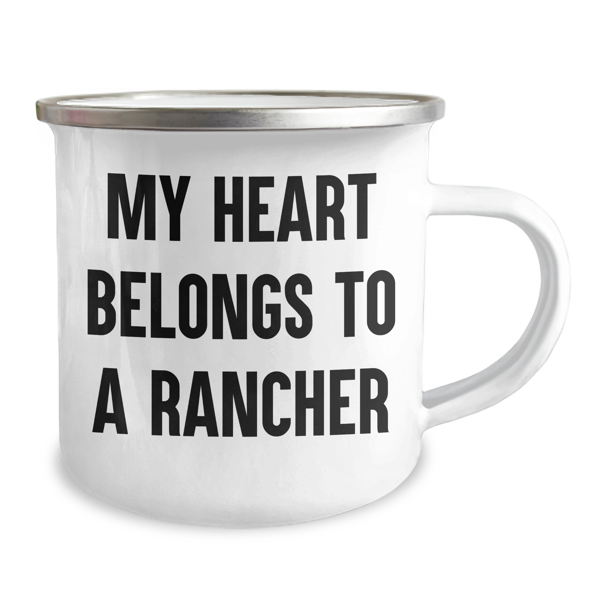 Rancher Gifts for Him, Funny Camping Mug with Quote 'My Heart Belongs To A Rancher', 12 oz Stainless Steel with Enamel Finish Gifts from Family, Friends, or Coworkers for Father's Day - Image 2