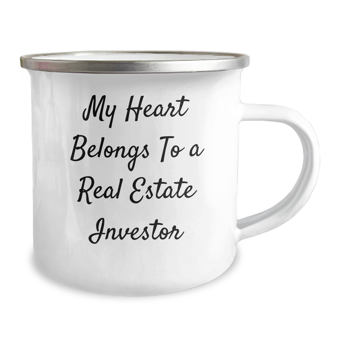 Funny Real Estate Investor Gifts, My Heart Belongs To A Real Estate Investor, 12 oz Camping Mug, Gifts from Family for Father's Day - Image 2