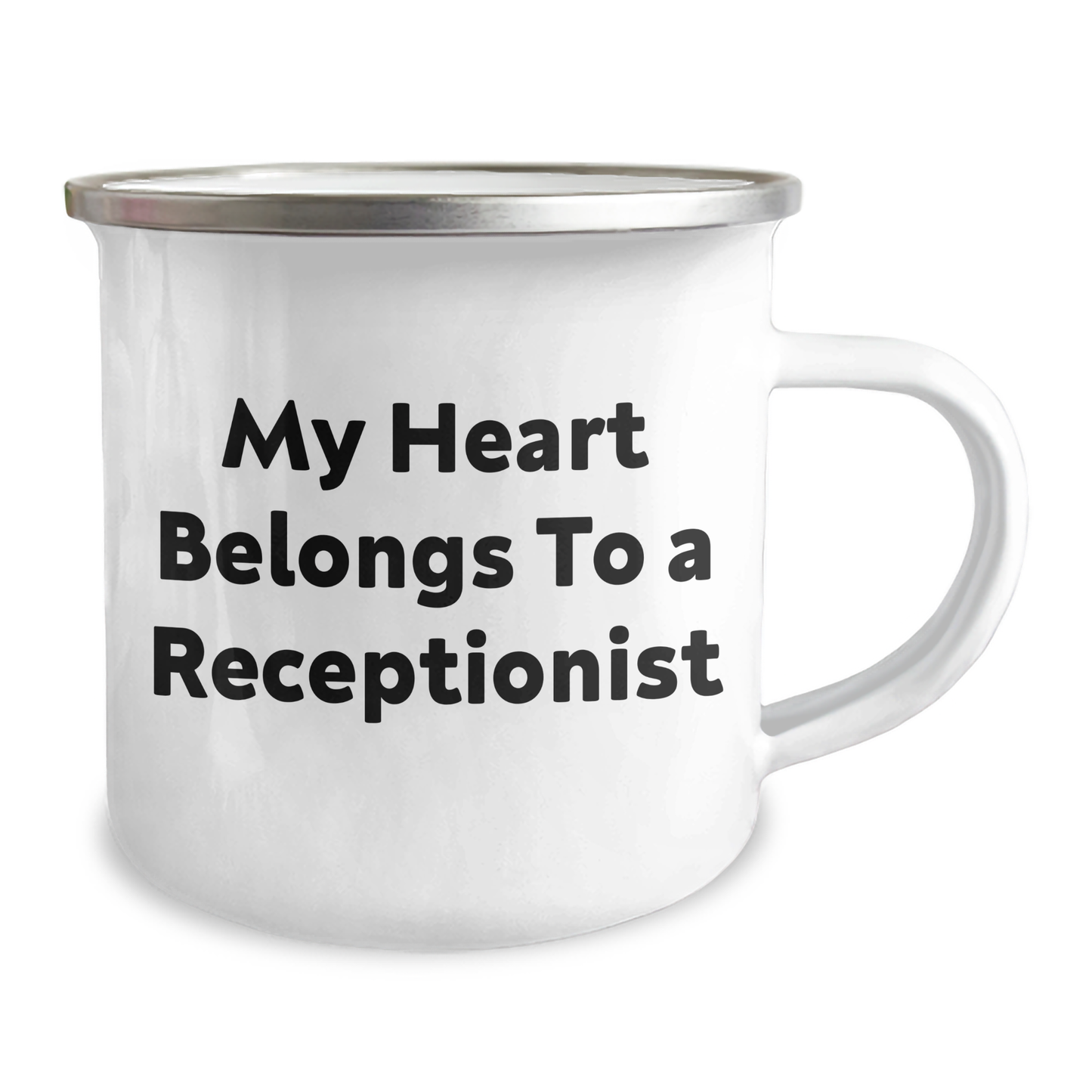 Funny Receptionist Gifts from Family - My Heart Belongs To A Receptionist Quote on Camping Mug for Dad's Unique Presents - Image 2
