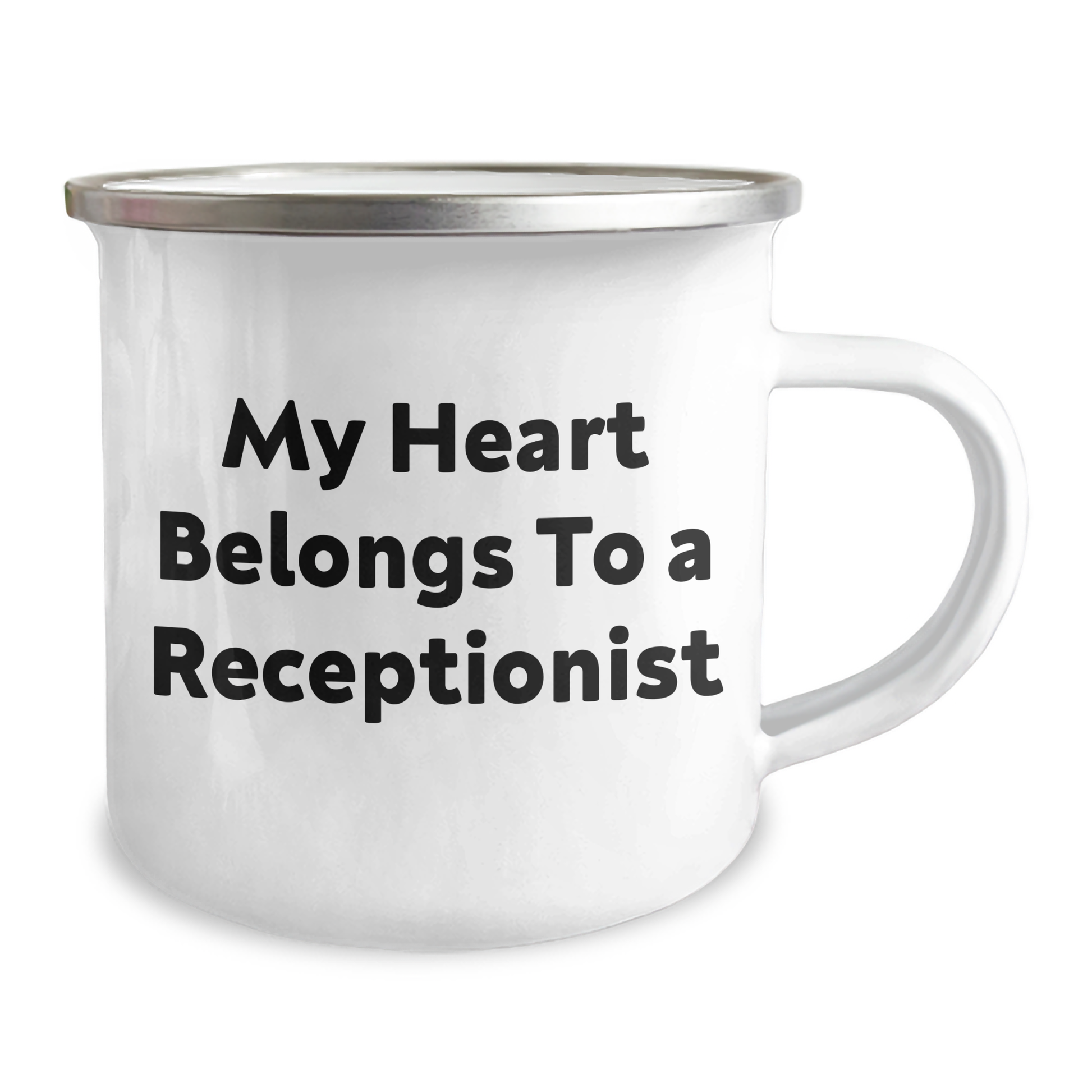 Funny Receptionist Gifts from Family - My Heart Belongs To A Receptionist Quote on Camping Mug for Dad's Unique Presents - Image 2