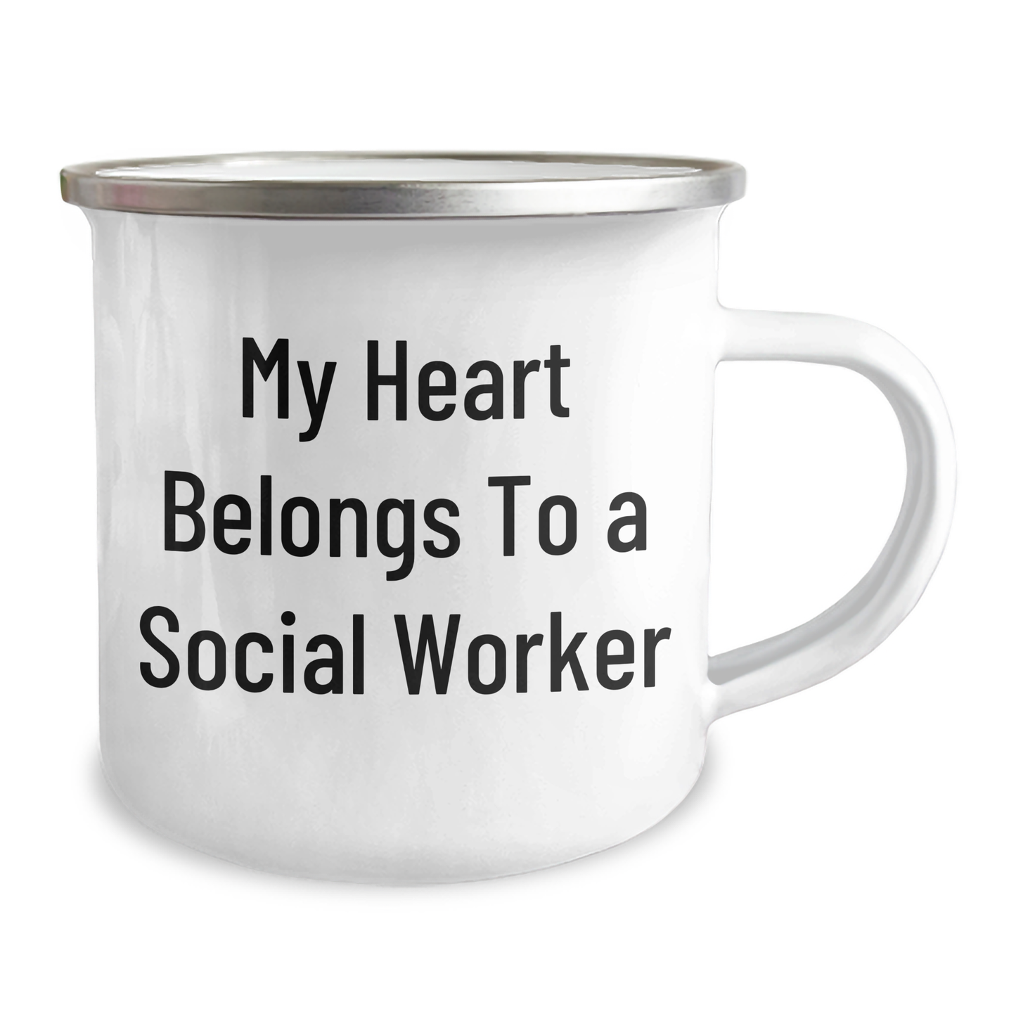 Funny Social Worker Gifts from Men, Gifts for Social Workers on Father's Day - 'My Heart Belongs To A Social Worker' Camping Mug - Image 2