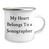 Load image into Gallery viewer, Funny Sonographer Gifts from Friends - My Heart Belongs To A Sonographer Quote on Camping Mug for Sonographer&#39;s Father&#39;s Day - Image 2
