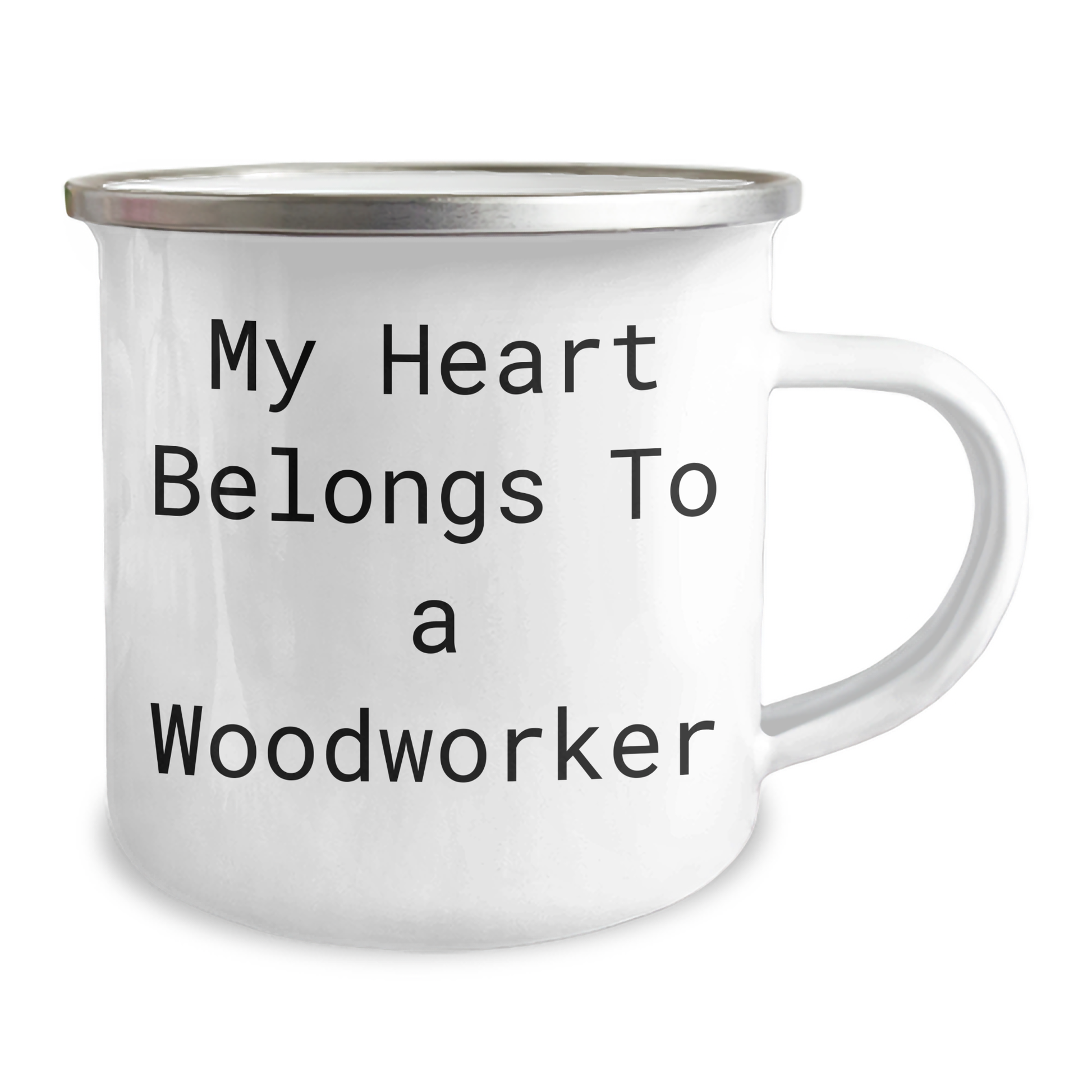Woodworker Gifts from Friends, Father's Day Unique Camping Mug with 'My Heart Belongs To A Woodworker' Quote, 12 oz Stainless Steel with Enamel Finish - Image 2