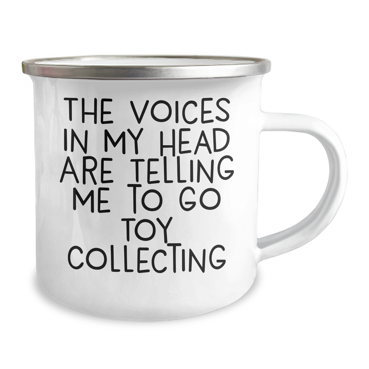 Funny Toy Collecting Gifts for Men Camping Mug, 'The Voices In My Head Are Telling Me To Go Toy Collecting' Quote, 12 oz Stainless Steel with Enamel Finish, Gifts from Men to Men for Father's Day - Image 2