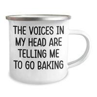 Load image into Gallery viewer, Funny Baking Quote Camping Mug, Gifts for Men from Family on Father&#39;s Day, &#39;The Voices In My Head Are Telling Me To Go Baking&#39;, Baking Enthusiast Mug - Image 2
