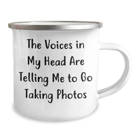 Load image into Gallery viewer, Funny Taking Photos Gifts for Men, Camping Mug from Friends, &#39;The Voices In My Head Are Telling Me To Go Taking Photos&#39; Quote, Father&#39;s Day Unique Gifts - Image 2
