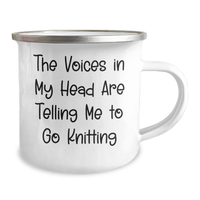 Load image into Gallery viewer, Funny Knitting Gifts for Men on Father&#39;s Day, &#39;The Voices In My Head Are Telling Me To Go Knitting&#39; Inscribed Camping Mug, Gifts from Family - Image 2
