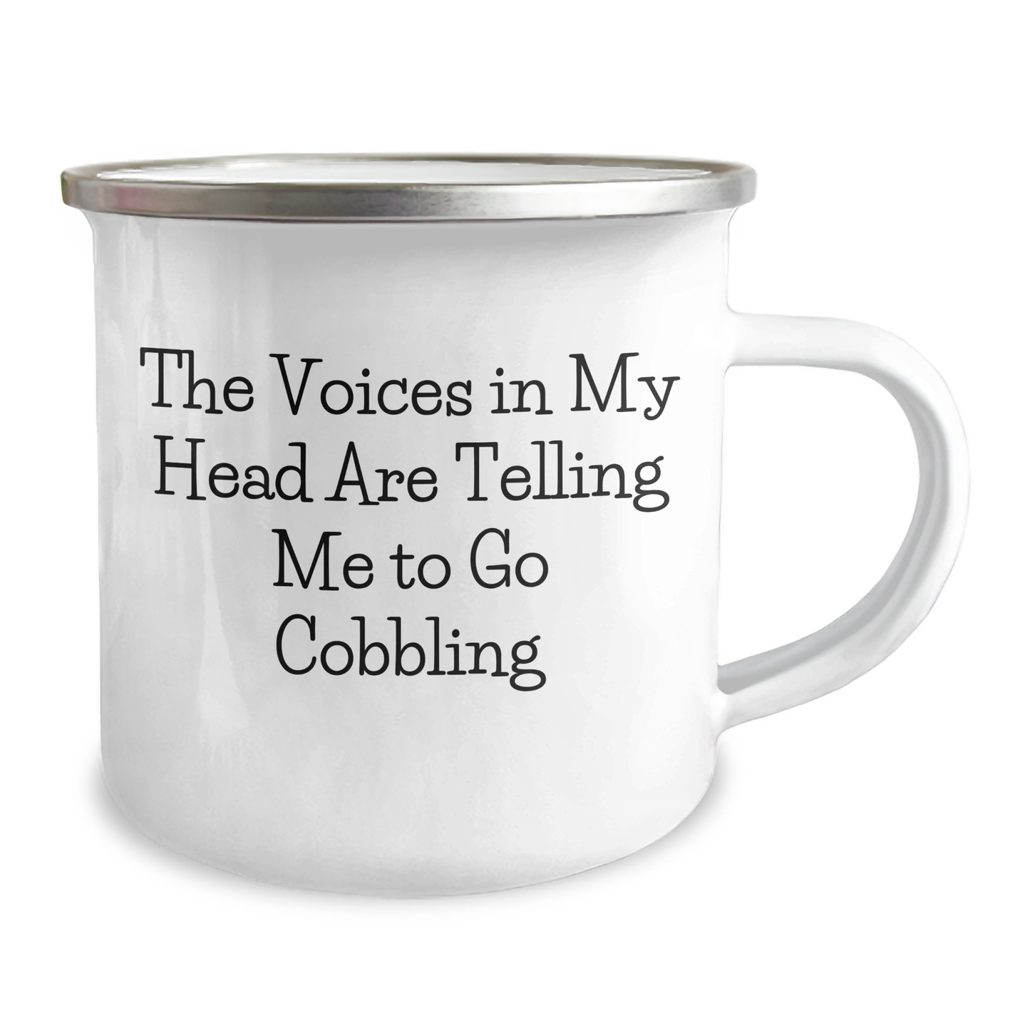 Funny Cobbling Gifts for Dad's Camping Adventure, 'The Voices In My Head Are Telling Me To Go Cobbling' Camping Mug, Stainless Steel with Enamel Finish, Gifts from Family to Men - Image 2