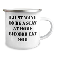 Load image into Gallery viewer, Funny Bicolor Cat Mom Gifts from Men to Bicolor Cat Dads on Father&#39;s Day - Camping Mug, I Just Want To Be A Stay At Home Bicolor Cat Mom Quote, 12 oz Stainless Steel with Enamel Finish - Image 2
