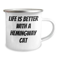 Load image into Gallery viewer, Funny Hemingway Cat Gifts for Him - &#39;Life Is Better With A Hemingway Cat&#39; Camping Mug from Friends, Coworkers, or Family for Father&#39;s Day - Image 2
