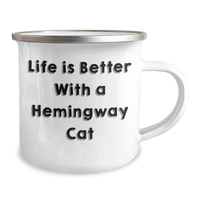 Load image into Gallery viewer, Funny Hemingway Cat Gifts for Men from Dad - Life Is Better With A Hemingway Cat, 12 oz Camping Mug - Image 2
