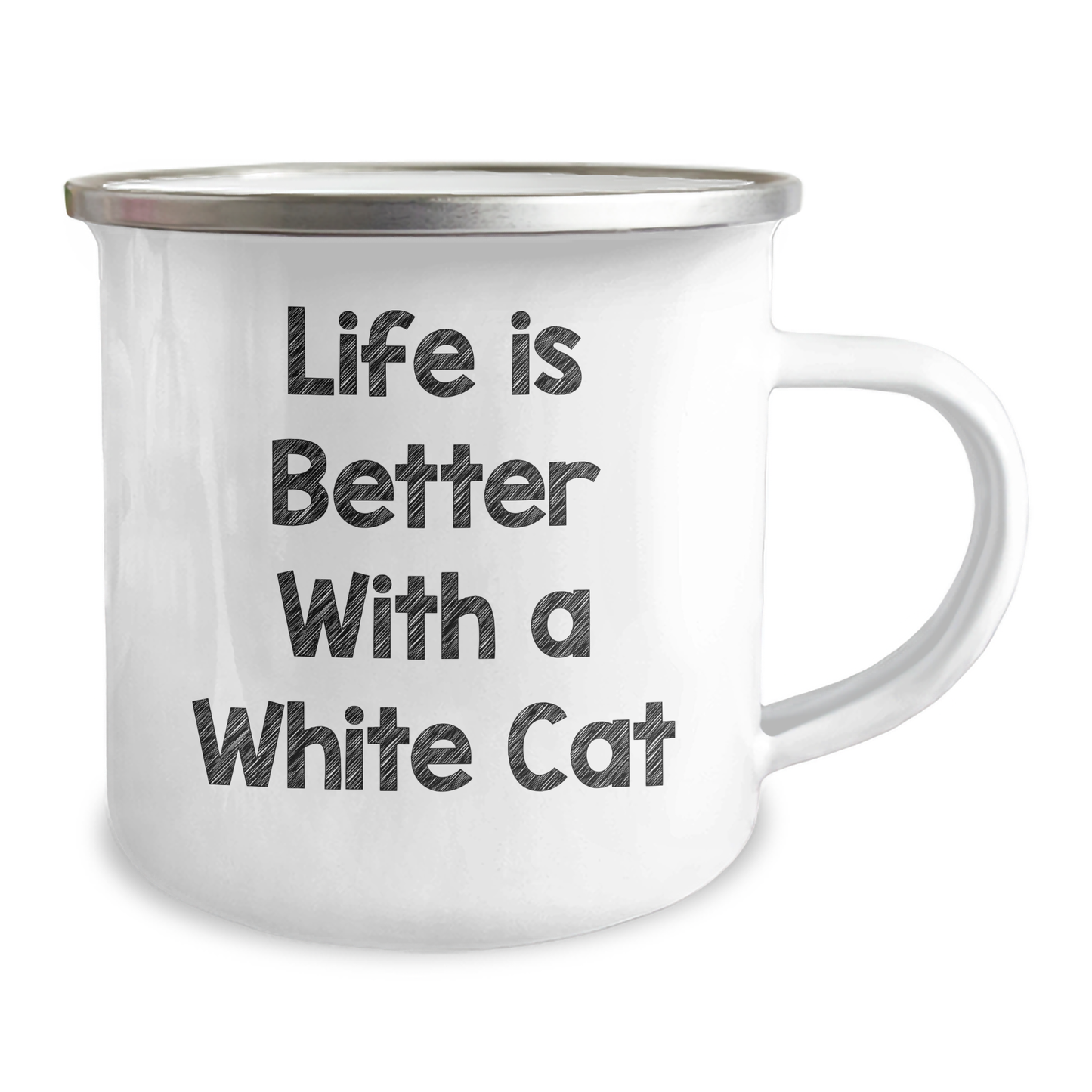 White Cat Camping Mug, Funny Quote 'Life Is Better With A White Cat', Gifts from Men to Family, Father's Day Unique Gifts - Image 2