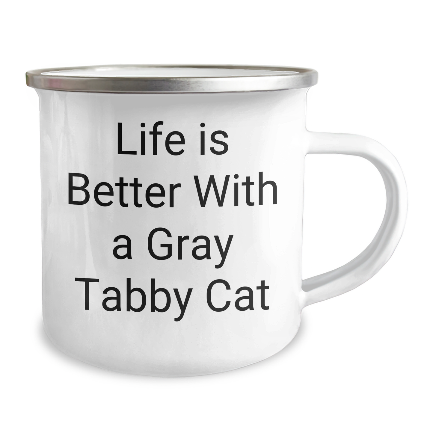 Gray Tabby Cat Lovers' Fun Camping Mug, Gifts from Friends and Family for Men, Inspirational Quote, 12 oz Stainless Steel with Enamel Finish - Image 2