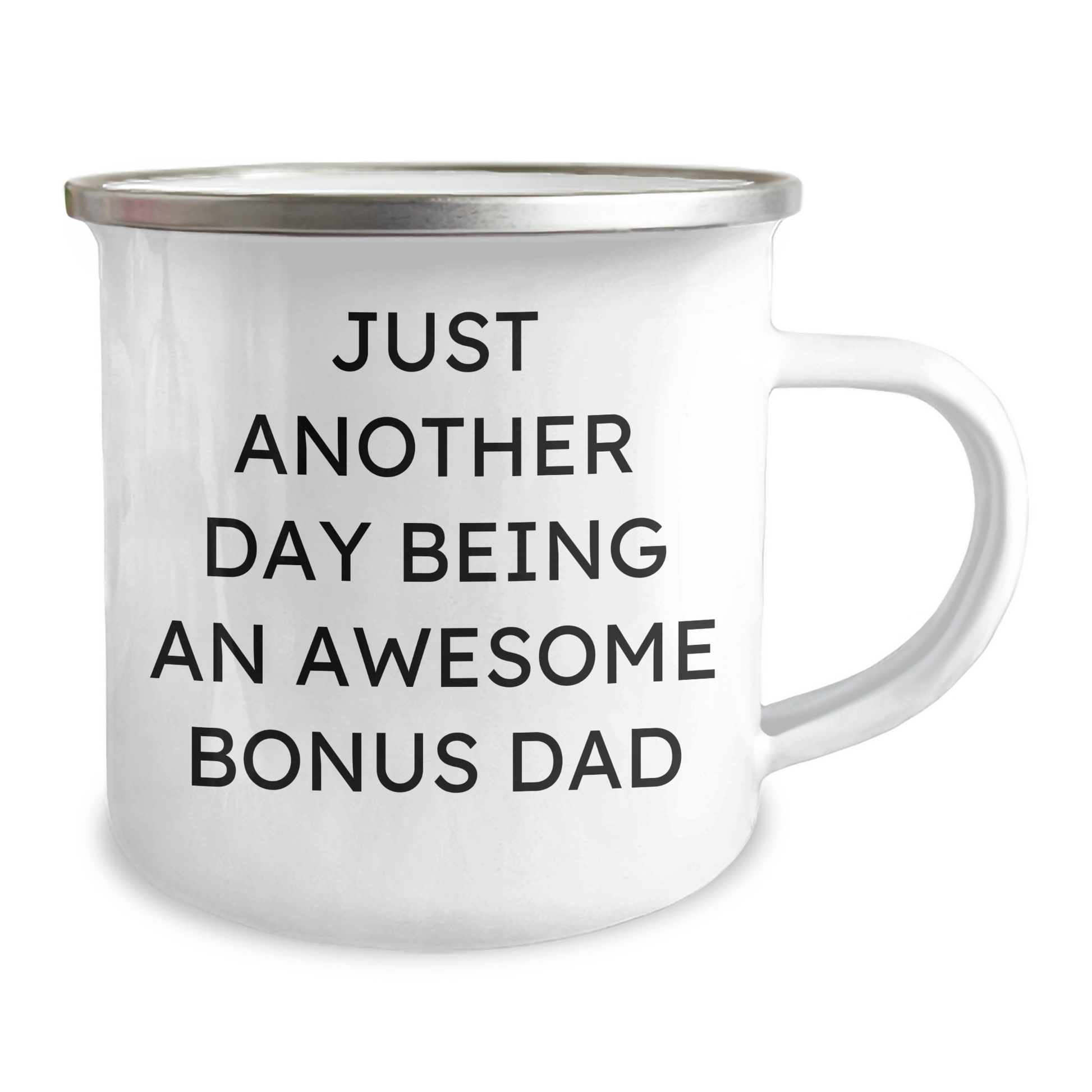 Funny Bonus Dad Gifts for Graduation - 'Just Another Day Being An Awesome Bonus Dad' Quote Camping Mug, 12 oz Stainless Steel with Enamel Finish, Gifts from Men to Bonus Dad - Image 2