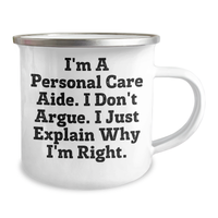 Load image into Gallery viewer, Personal Care Aide Humor Camping Mug Gifts from Friends to Personal Care Aide, Inspirational Quote for Graduation, Funny Camping Mug with 12 oz Capacity - Image 2
