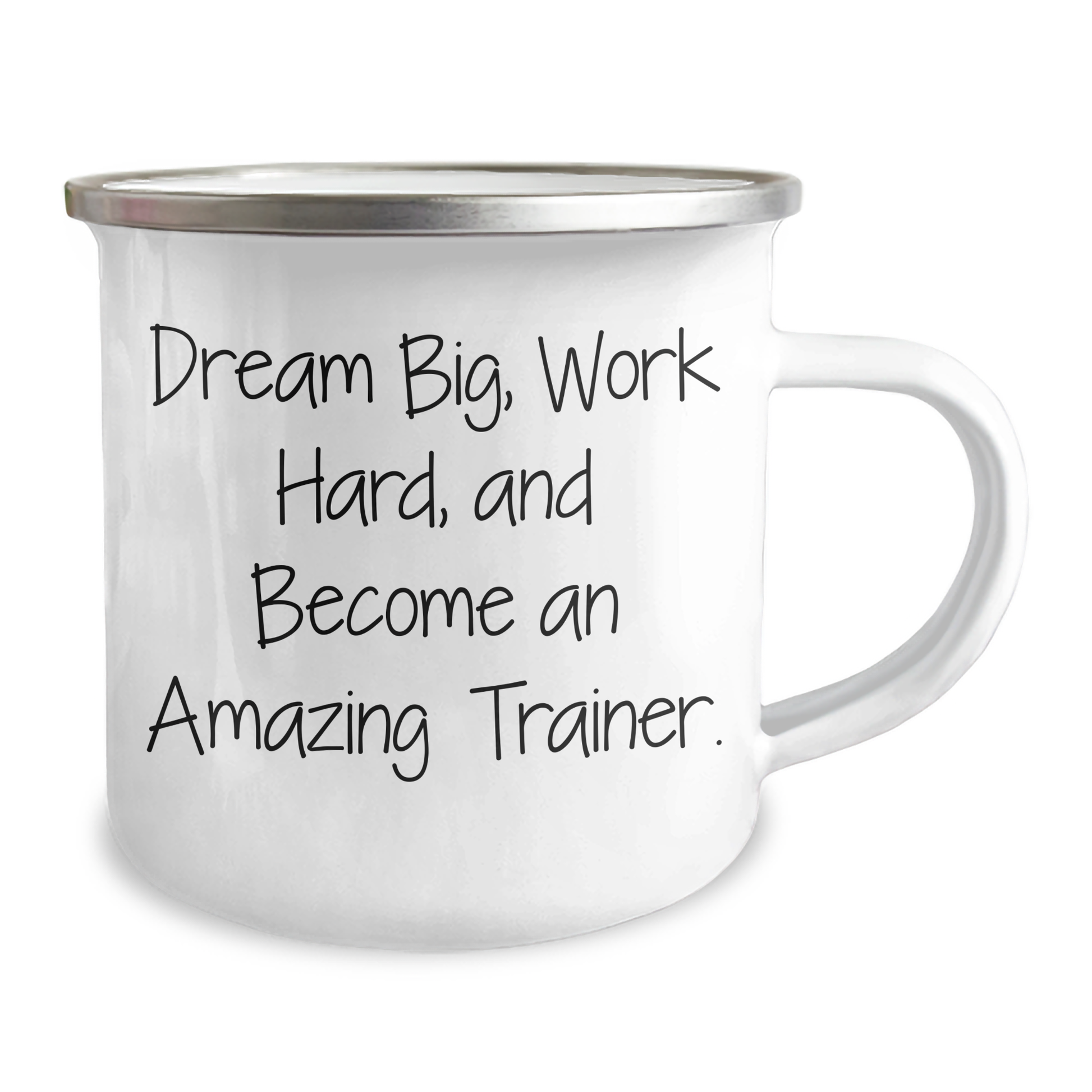 Gifts from Friends and Family, Inspirational Trainer Quotes, 12 oz Stainless Steel Camping Mug for Mother's Day, 'Dream Big, Work Hard, And Become An Amazing Trainer.' - Image 2