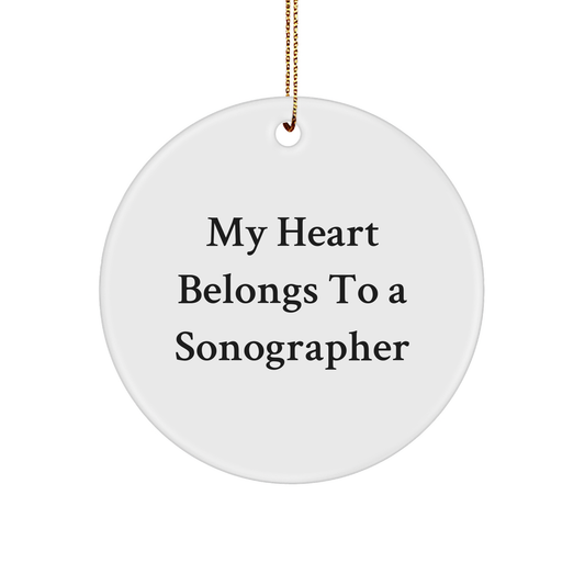 Funny Sonographer Gifts from Friends - My Heart Belongs To A Sonographer Christmas Circle Ornament, Gifts for Sonographer - Image 1