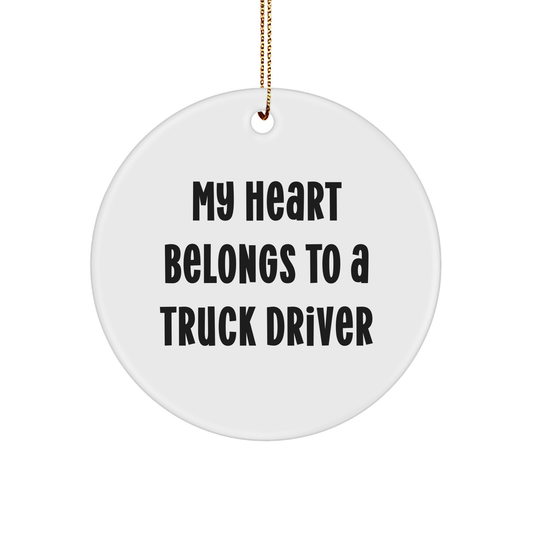 Gifts from Friends - My Heart Belongs To A Truck Driver Circle Ornament, Funny Truck Driver Gifts, Christmas Decorations for Women, Men, Coworkers, Family - Image 1