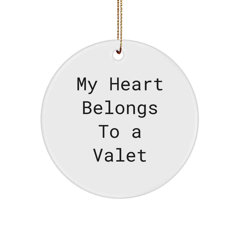 Valet Gifts from Friends - My Heart Belongs To A Valet Circle Ornament for Men - White Christmas Decorations for Him - Image 1