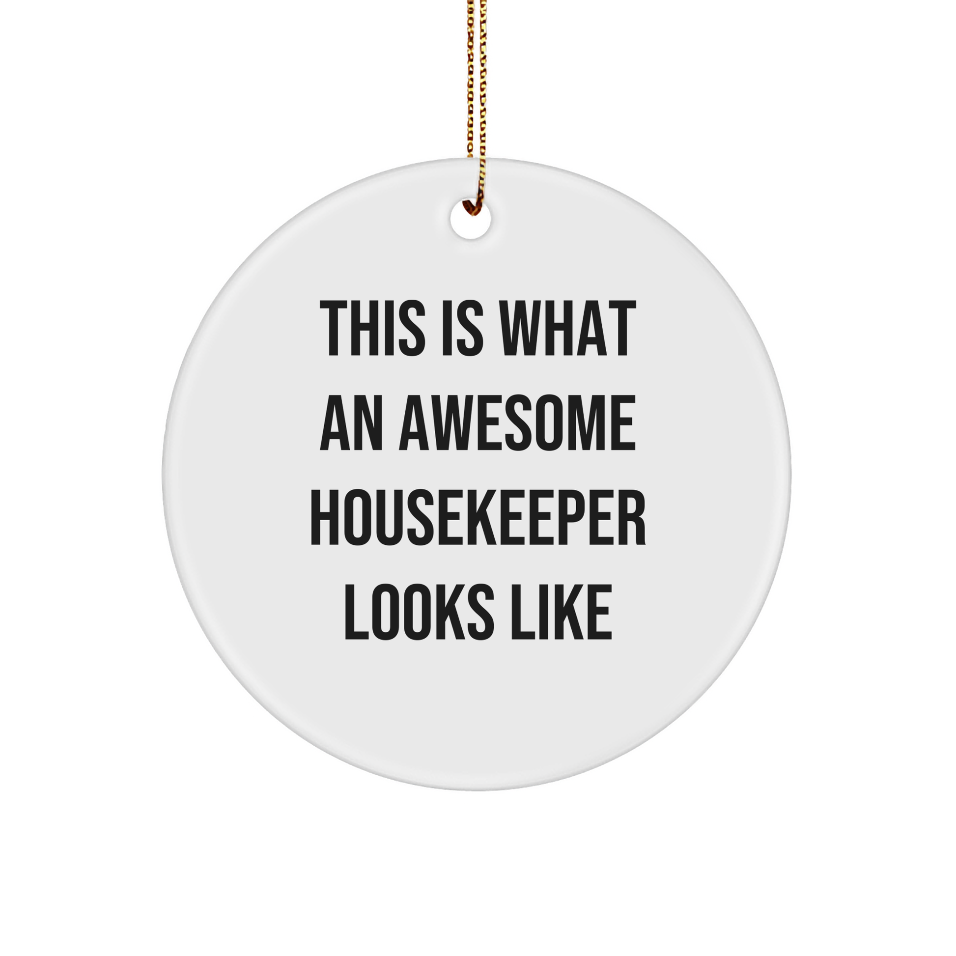 Housekeeper's Heartfelt Christmas Unique Gift Ideas for Friends, Family, or Coworkers - This Is What An Awesome Housekeeper Looks Like Circle Ornament on a Gold Tone String - Image 1