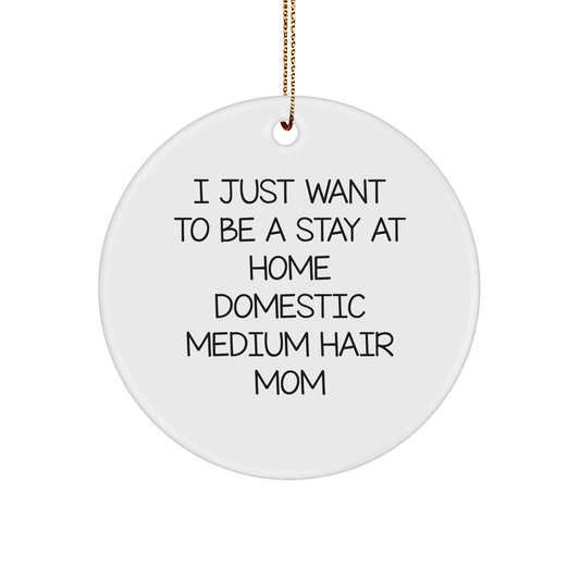 Funny Domestic Medium Hair Mom Circle Ornament, Gifts from Family for Christmas, 'I Just Want To Be A Stay At Home Domestic Medium Hair Mom' - Image 1
