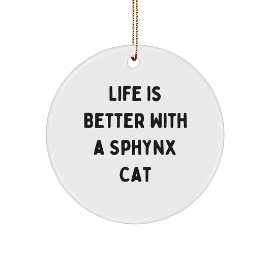 Funny Sphynx Cat Gifts from Men to Friends - Life Is Better With A Sphynx Cat Circle Ornament for Christmas - Image 1