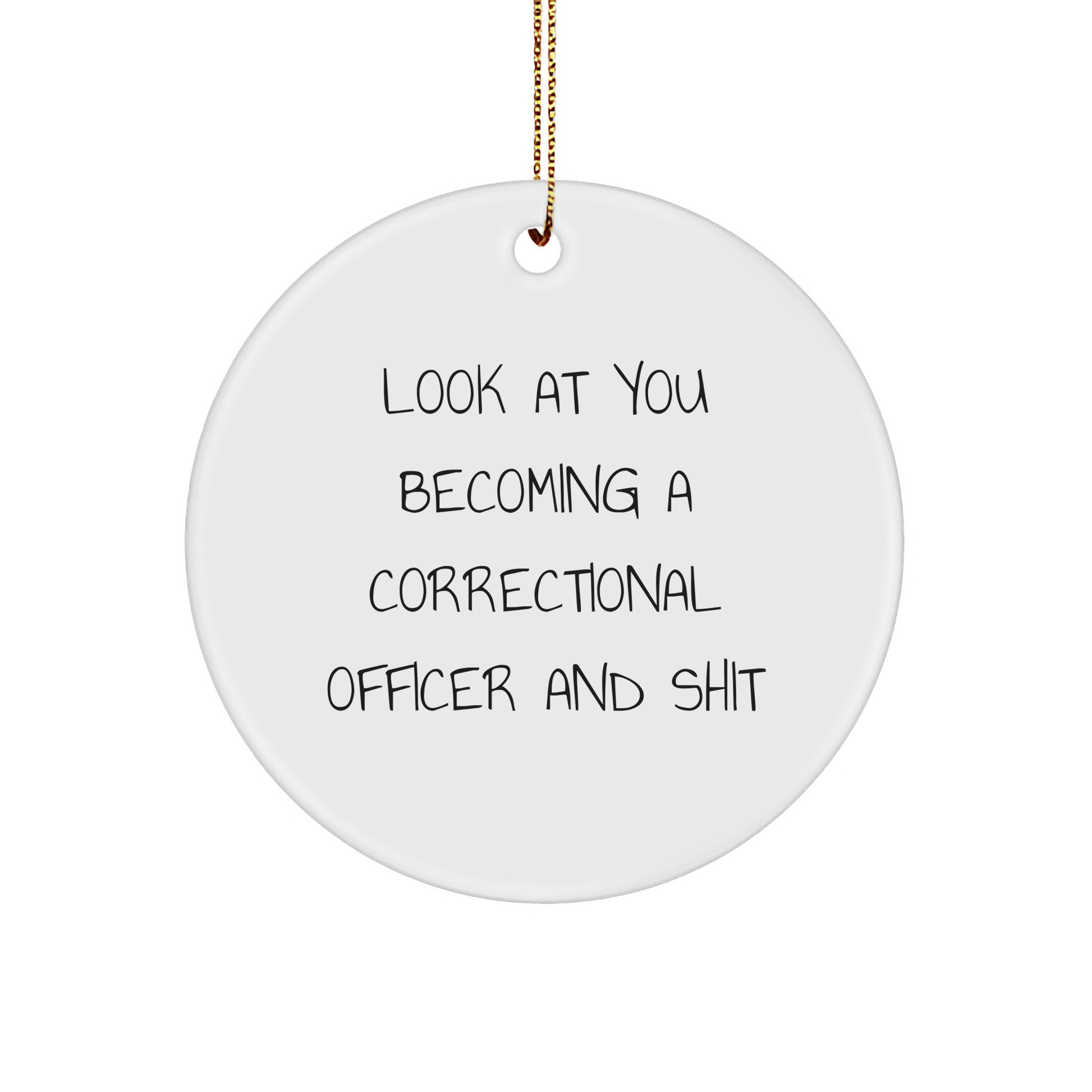 Funny Correctional Officer Gifts for Men Friends Coworkers from 'Look At You Becoming A Correctional Officer And Shit' Circle Ornament, Christmas Unique Presents for Officers - Image 1