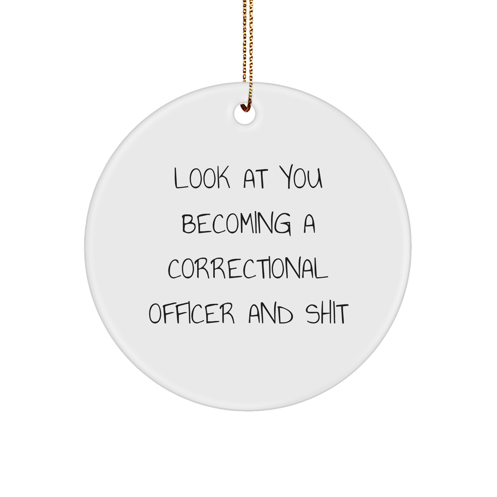 Funny Correctional Officer Gifts for Men Friends Coworkers from 'Look At You Becoming A Correctional Officer And Shit' Circle Ornament, Christmas Unique Presents for Officers - Image 1