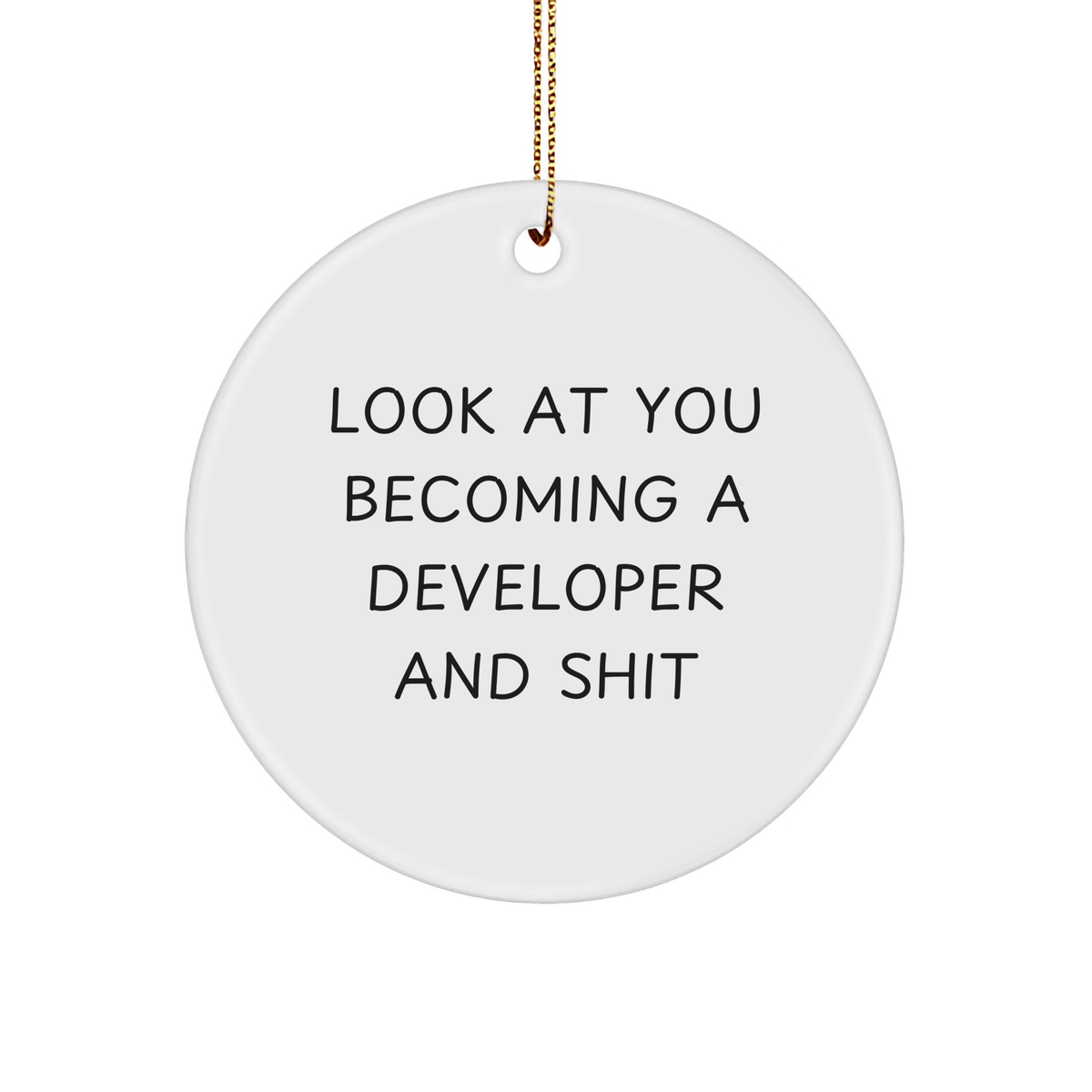 Funny Developer Gifts for Him, Circle Ornament with 'Look At You Becoming a Developer and Shit' Quote, Christmas Unique Gifts from Friends or Family - Image 1