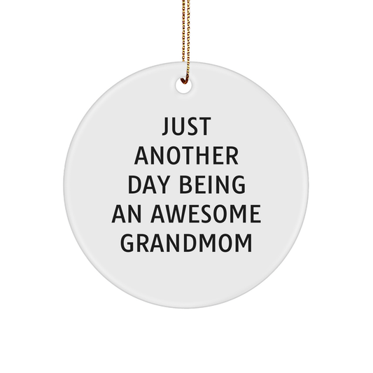 Grandmom Gifts from Men to Awesome Grandmom, Circle Ornament for Christmas, Just Another Day, MDF Wood, High-Gloss Finish, 2.75" Tall, 0.5 oz, Vibrant Quote - Image 1