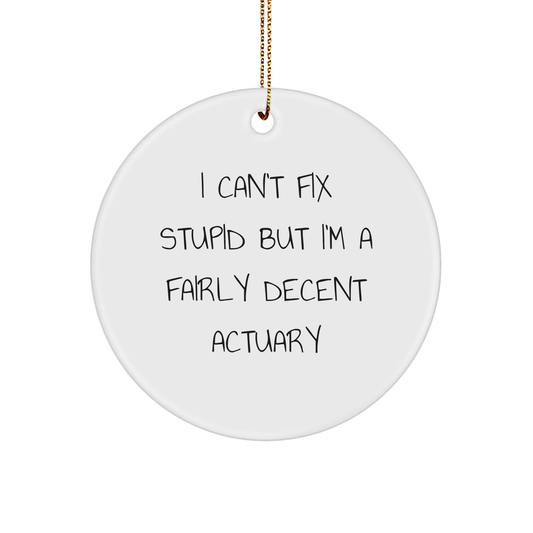 Funny Actuary Gifts - I Can't Fix Stupid But I'm A Fairly Decent Actuary Circle Ornament for Christmas, Gifts from Friends to Actuary - Image 1