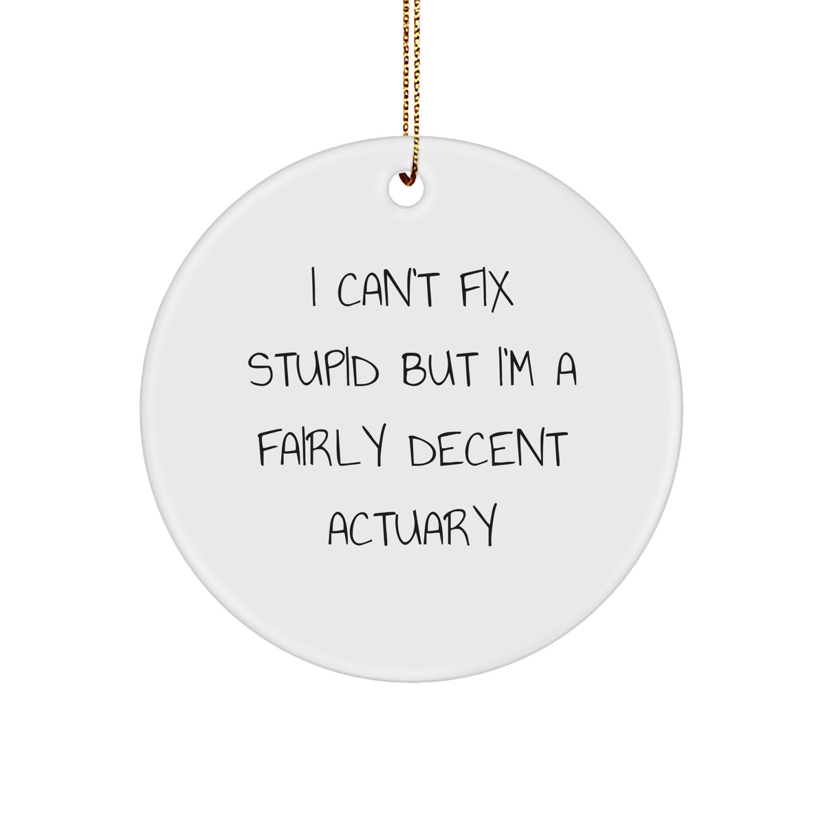Funny Actuary Gifts - I Can't Fix Stupid But I'm A Fairly Decent Actuary Circle Ornament for Christmas, Gifts from Friends to Actuary - Image 1