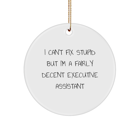 Funny Executive Assistant Gifts from Friends, Christmas Circle Ornaments with Quotes, I Can't Fix Stupid But I'm A Fairly Decent Executive Assistant, Perfect for Coworkers, Family, and Friends - Image 1