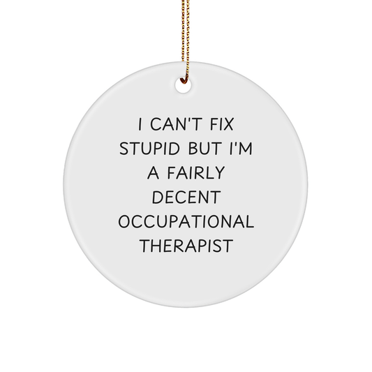 Occupational Therapist Gifts, I Can't Fix Stupid But I'm A Fairly Decent, Funny Circle Ornament for Christmas, Gifts from Friends and Family - Image 1