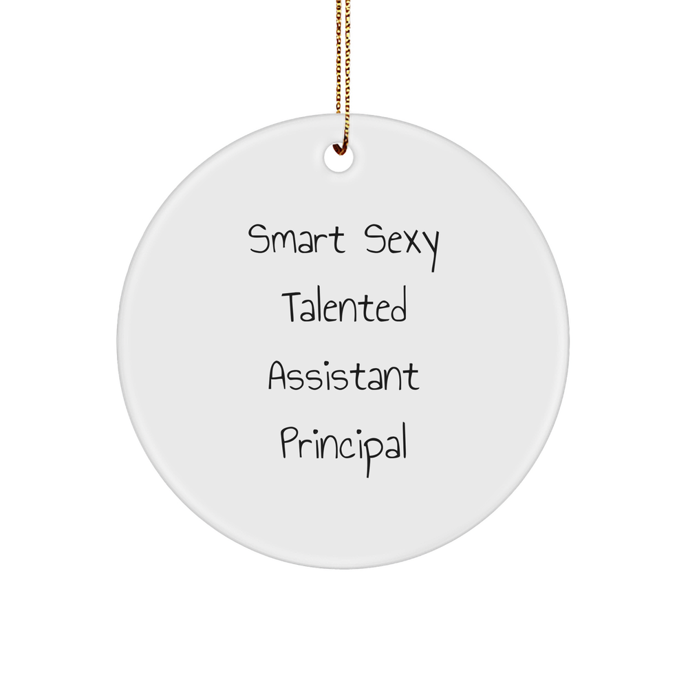 Smart Sexy Talented Assistant Principal Christmas Circle Ornament Gifts from Friends - Funny Quote White Sturdy MDF Ornament with Gold Tone String - Image 1