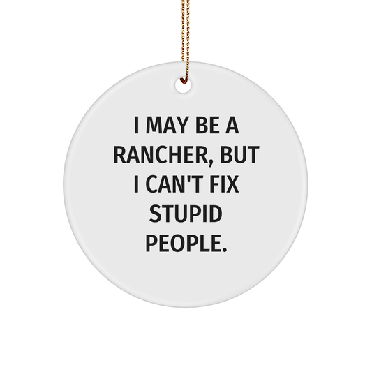 Rancher Laughs at Stupid People Circle Ornament, Funny Rancher Gifts, Christmas Unique Gifts from Friends to Family - Image 1
