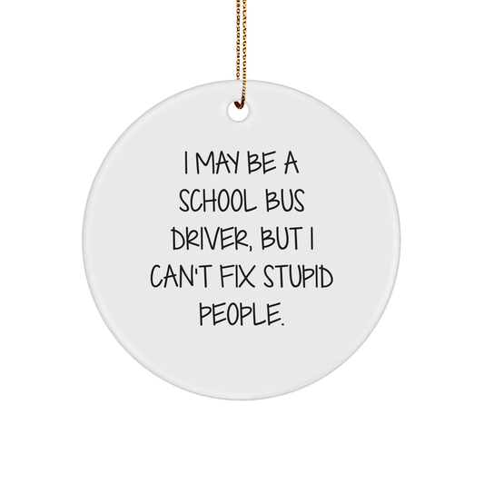 Funny School Bus Driver Quotes Gifts for Men, Women, Coworkers, Family, I May Be A School Bus Driver, But I Can't Fix Stupid People., Circle Ornament for Christmas Unique Gifts - Image 1
