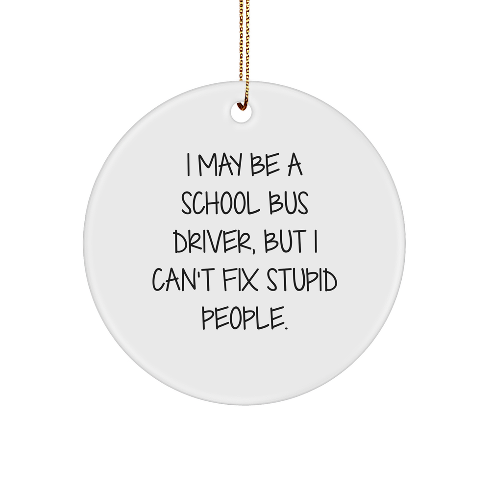 Funny School Bus Driver Quotes Gifts for Men, Women, Coworkers, Family, I May Be A School Bus Driver, But I Can't Fix Stupid People., Circle Ornament for Christmas Unique Gifts - Image 1