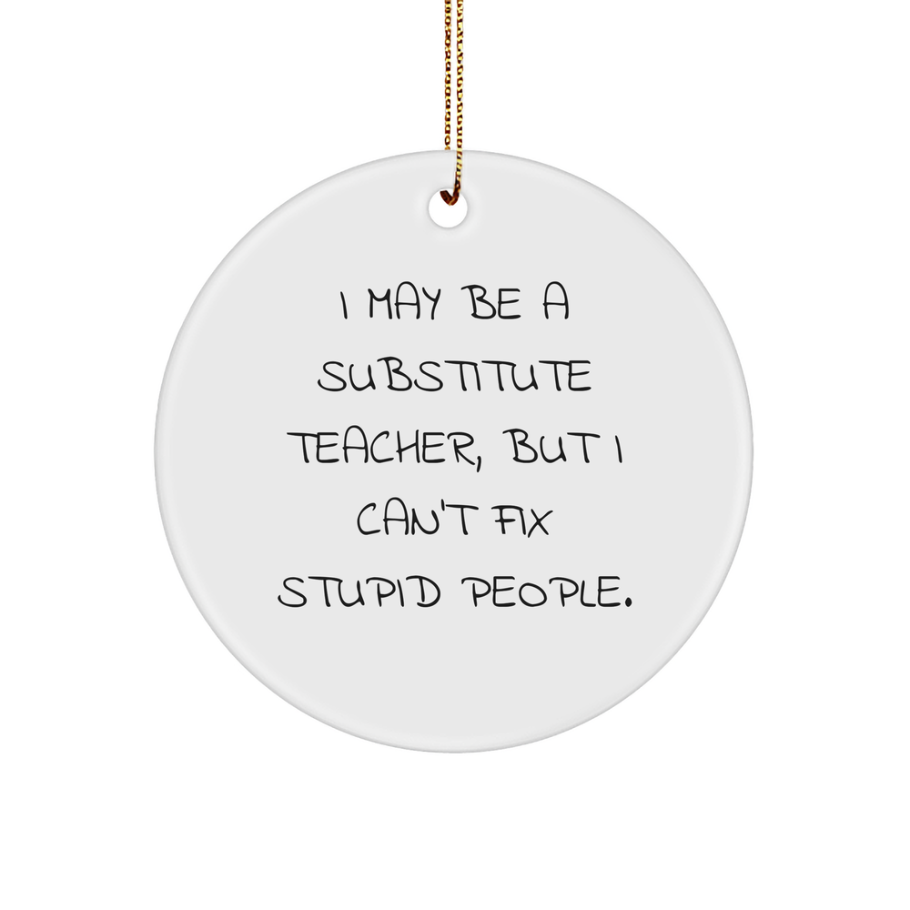 Funny Substitute Teacher Circle Ornament Gifts from Men, Gifts for Substitute Teacher Friends, 'I May Be A Substitute Teacher, But I Can't Fix Stupid People.' - Image 1